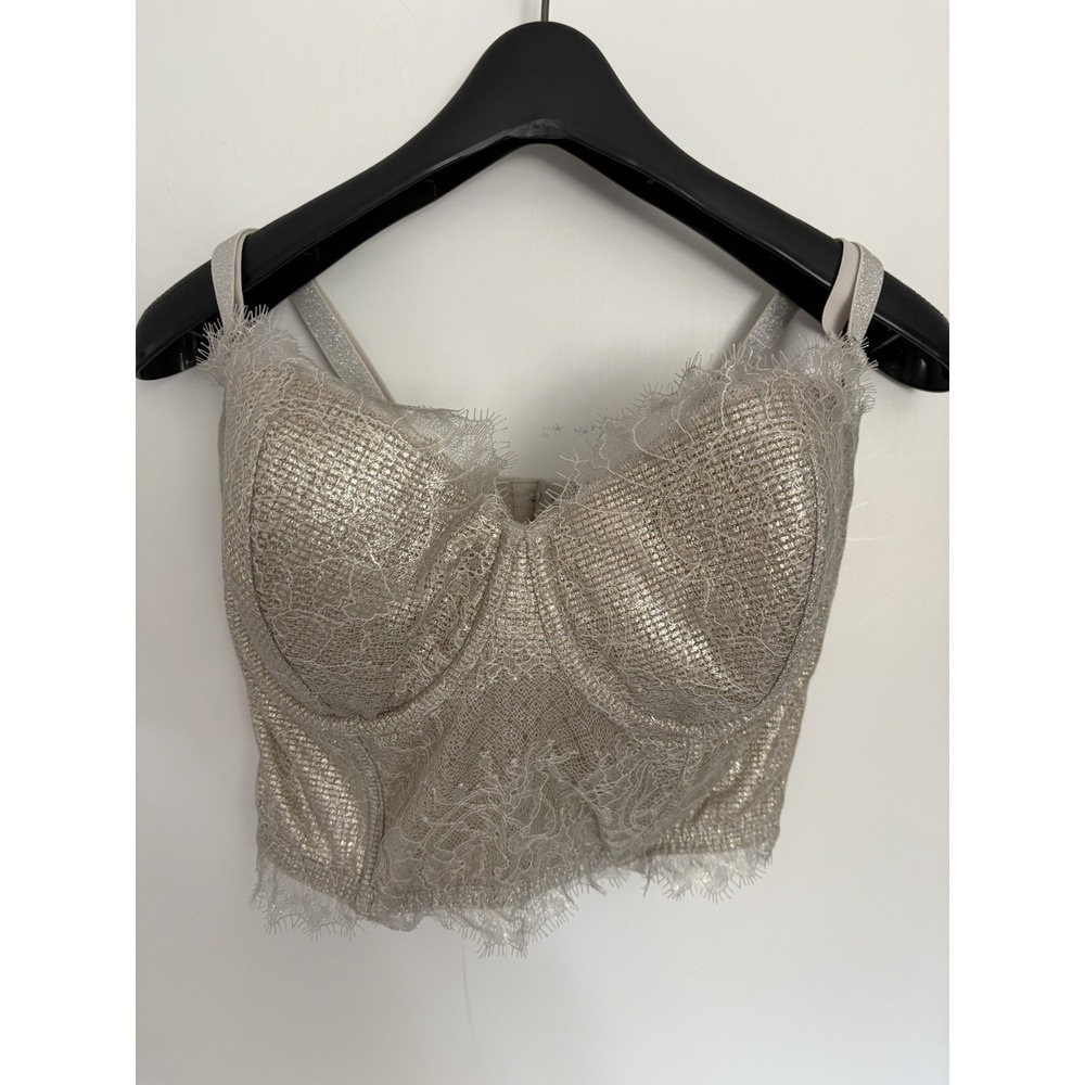Victoria's Secret Dream Angels Lace Bustier Corset Bra 36DD Champagne Gold Under
